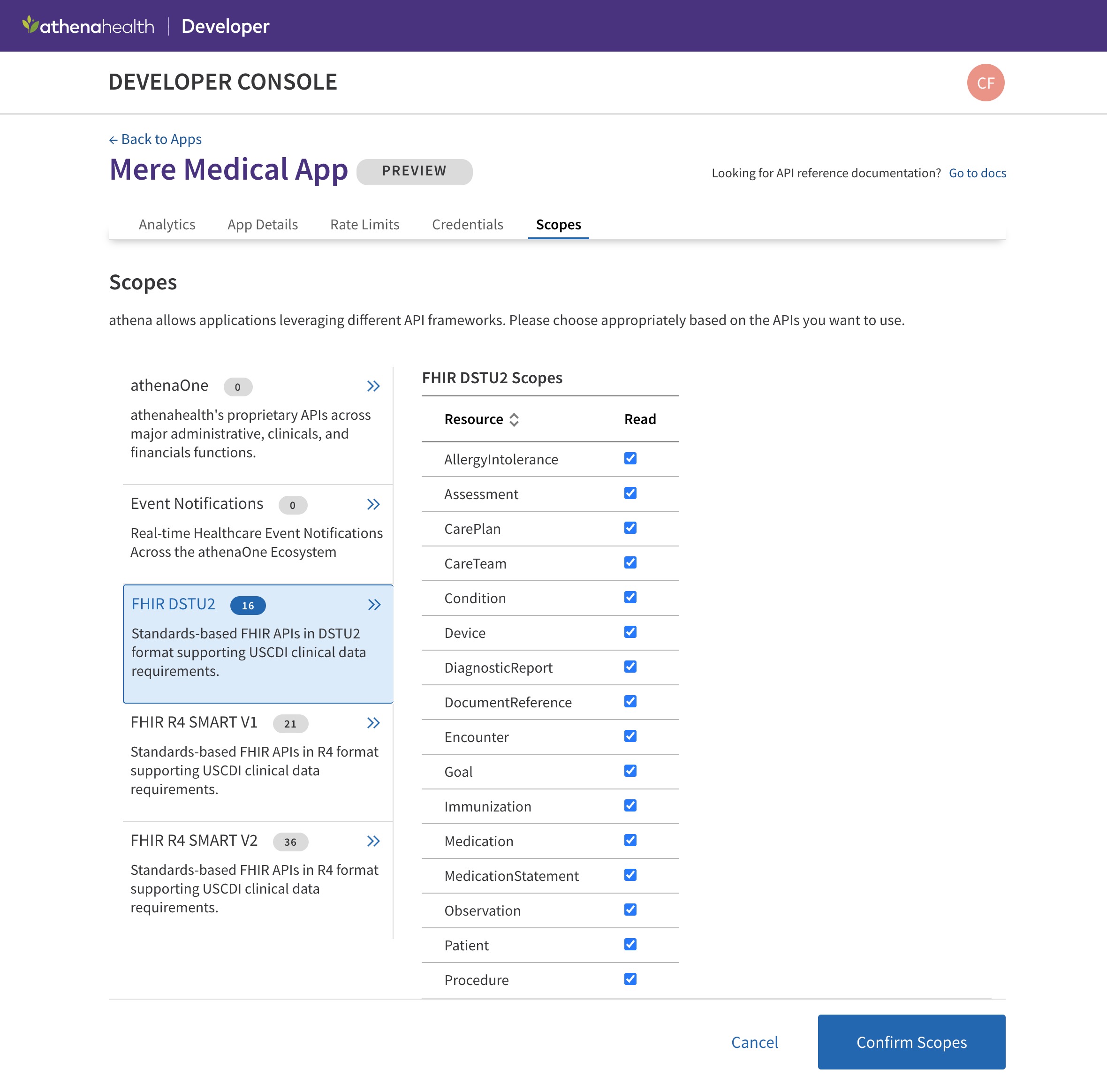 FHIR Scopes Selection